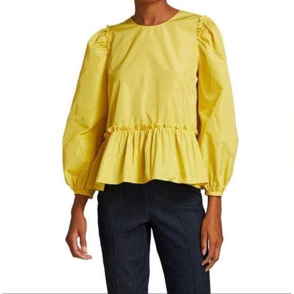 Cinq À Sept SZ S Jackie Puffy Sleeve Ruffle Trim Loose Fit Regencycore Blouse - Picture 1 of 12